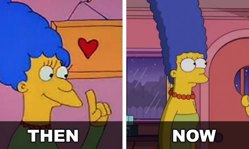 The Simpsons i deres første episode vs. Nå