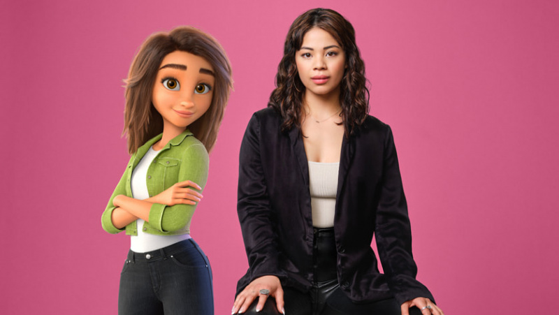   Ева Ноблезада и нейният герой Сам Грийнфийлд в „Luck“, премиера на 5 август 2022 г. по Apple TV+.