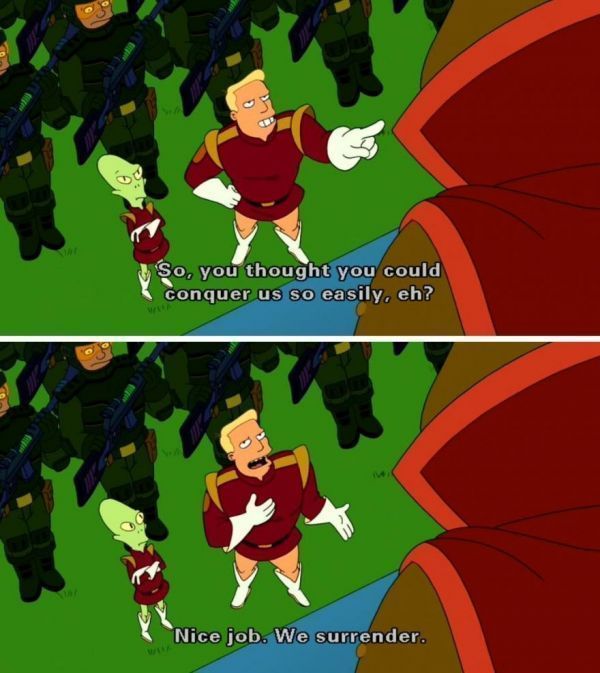 현실 세계에서 가장 원하지 않는 26명의 가상 캐릭터 Zapp Brannigan, 애니메이션 시트콤 Futurama의 무능하고 오만한 캐릭터