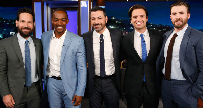   Chris Evans, Sebastian Stan, Anthony Mackie și Paul Rudd pe Jimmy Kimmel Live!