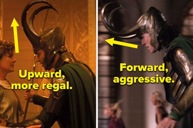   7. เขาบน Loki's helmet in the first film were very vertical, which intentionally matched the upward shapes and design of Asgard.