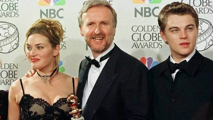   Kate Winslet, Jamesas Cameronas ir Leonardo DiCaprio