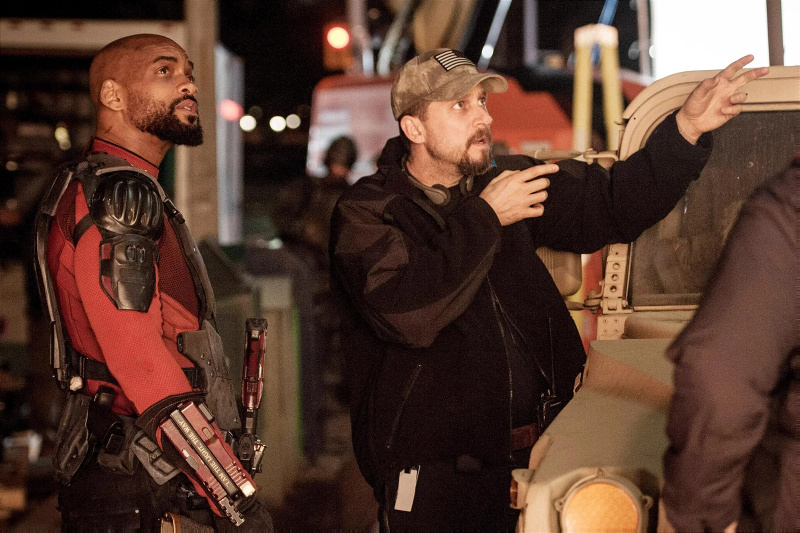   Will Smith e David Ayer no set de Esquadrão Suicida (2016).