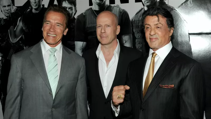   Arnold Schwarzenegger, Bruce Willis og Sylvester Stallone