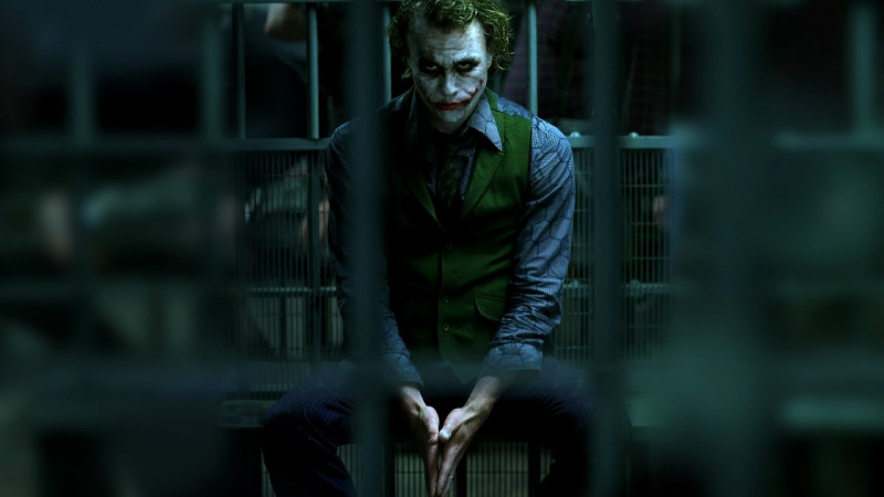   Heath Ledger nel ruolo di Joker da una scena di Christopher Nolan's The Dark Knight (2008)
