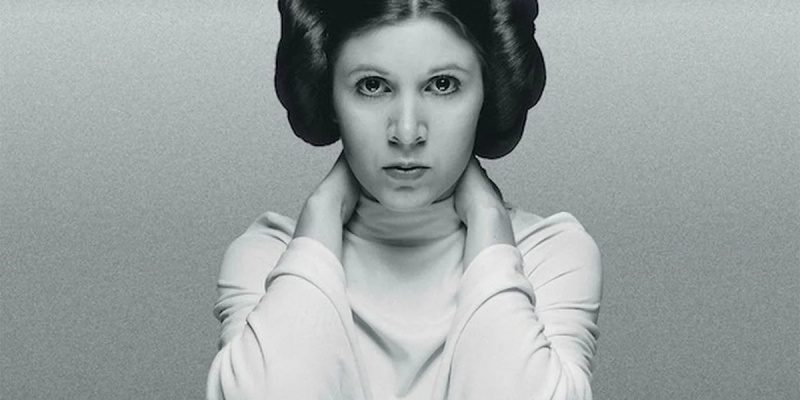   Carrie Fisher als prinses Leia in de Star Wars-franchise.