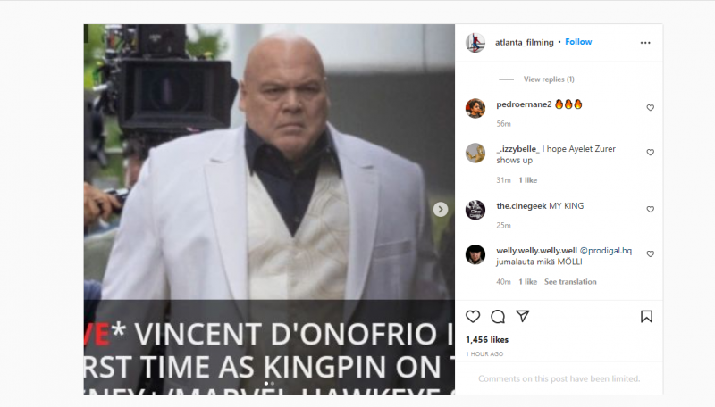   Filmavimo nuotraukoje Vincentas D'Onofrio as Kingpin for Echo.