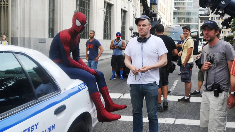   Andrew Garfield på uppsättningen The Amazing Spider-Man