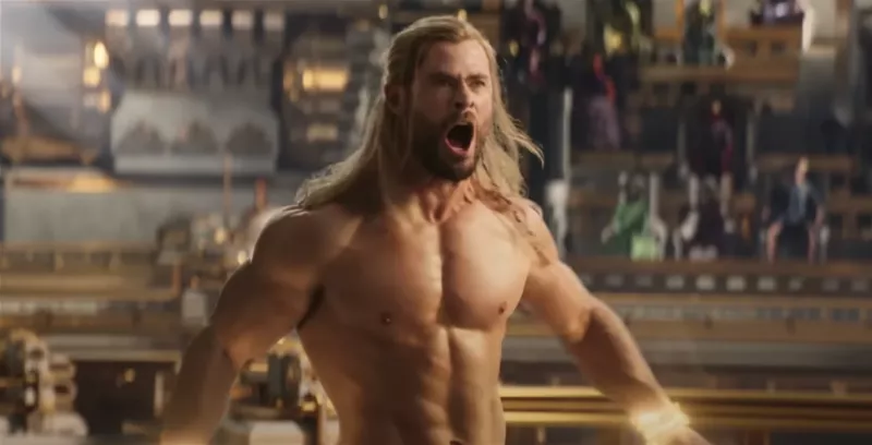   Kristians Beils kā Dievs miesnieks Gors filmā Thor: Love and Thunder (2022).