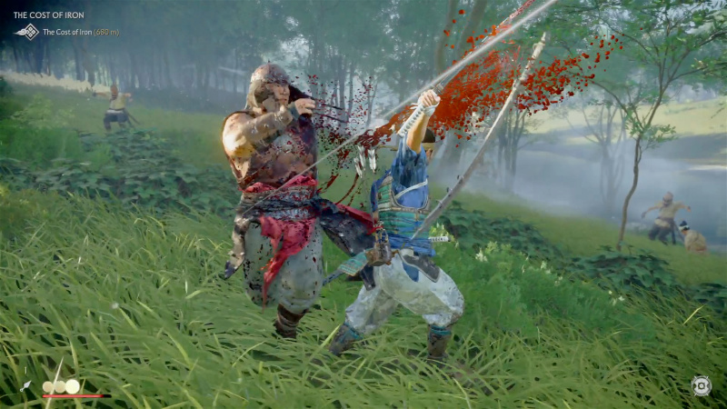   Captura de tela de uma cena de ação do jogo Ghost of Tsushima