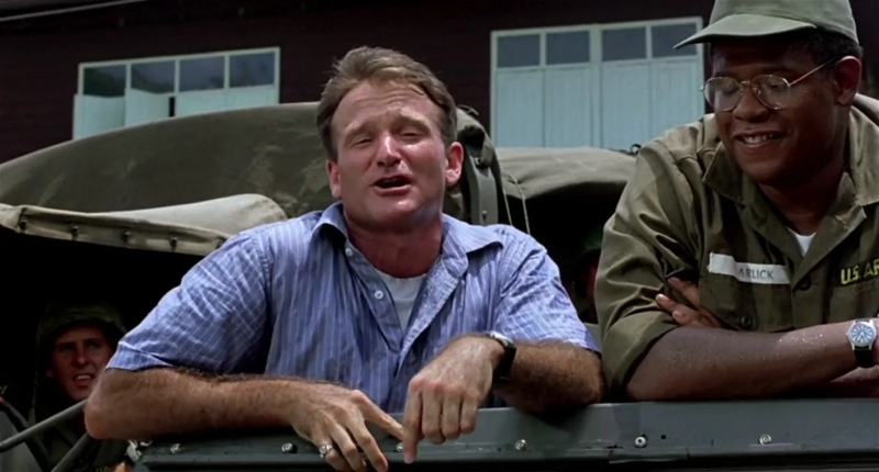   Робин Уильямс на кадре из фильма «Доброе утро, Вьетнам».