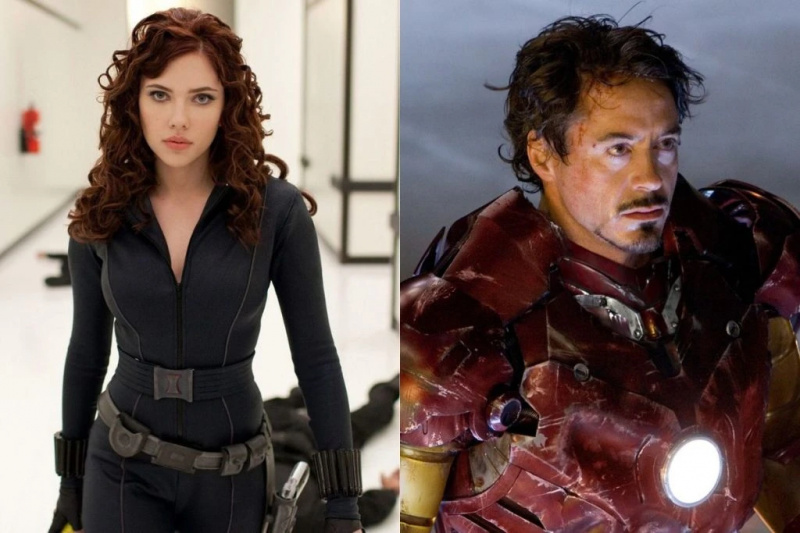   Сцарлетт Јоханссон's Black Widow (L); Robert Downey Jr.'s Iron Man (R)