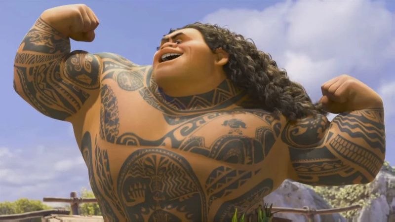   Dwayne Johnson como a voz de Maui em uma cena de Moana