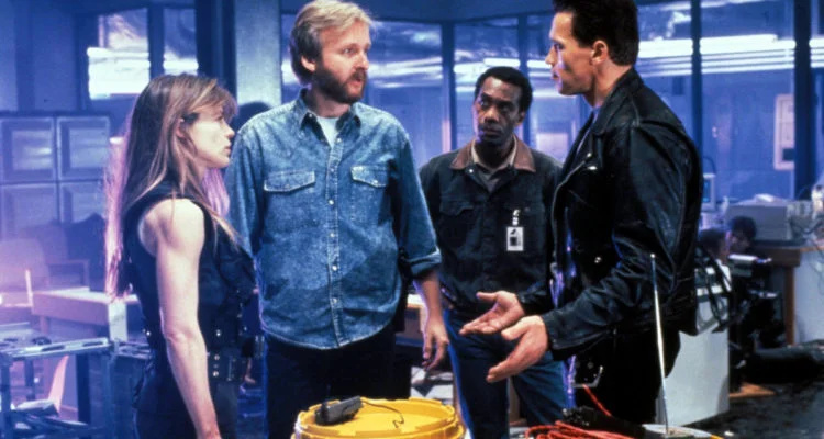   James Cameron és Arnold Schwarzeneggar a Terminátor kulisszái mögött