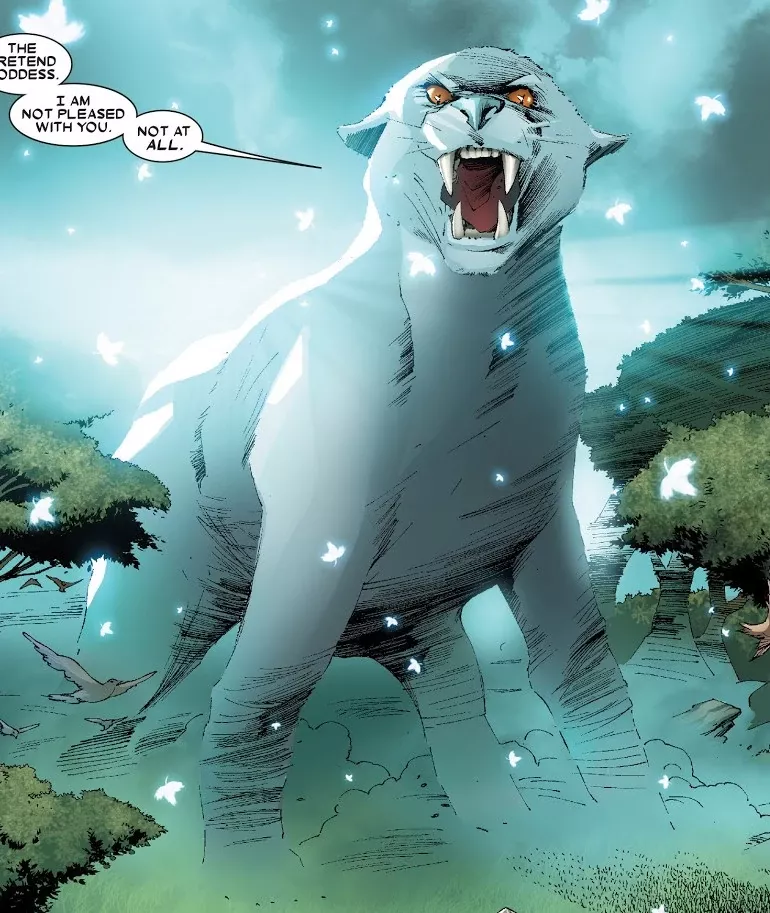   만화에서 Panther 형태로 보이는 Bastet.