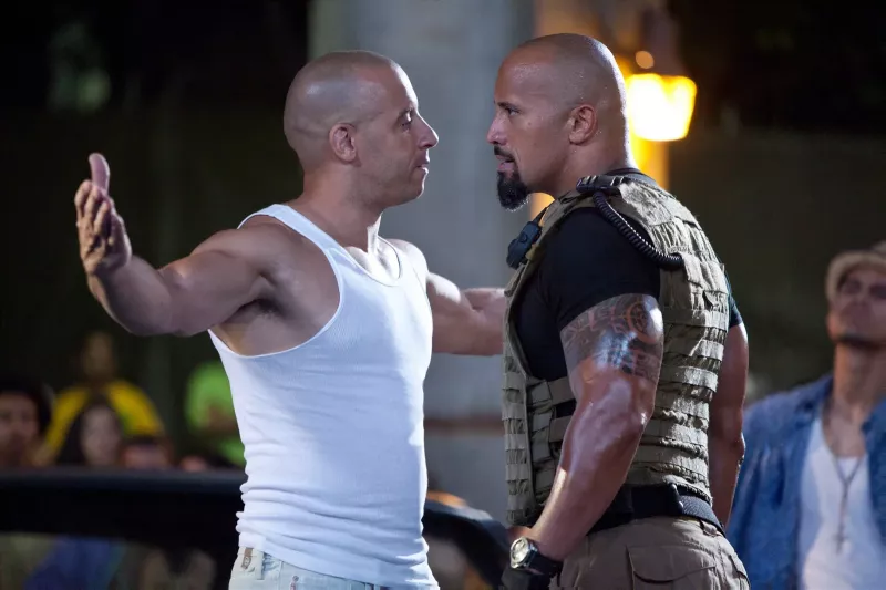   Dwayne Johnson ja Vin Diesel elokuvassa Fast Five (2011).