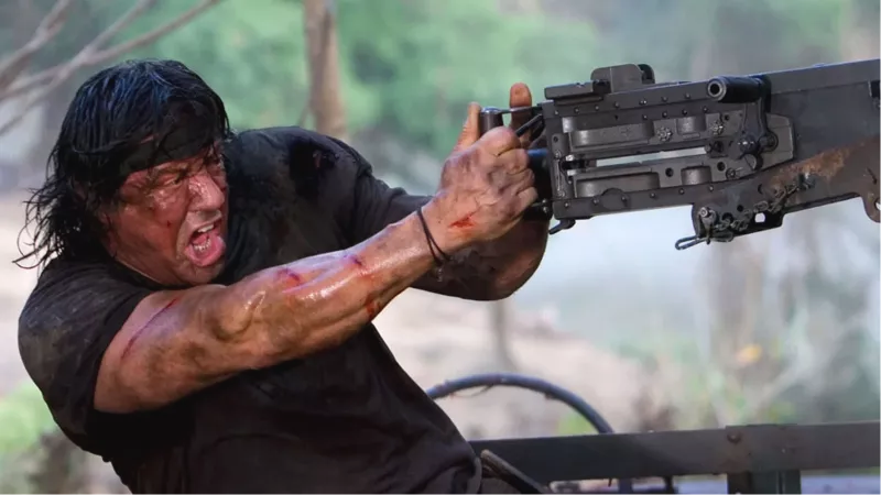   Sylvester Stallone na zábere z filmu Rambo