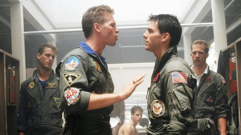  Val Kilmer en Tom Cruise in een still uit Top Gun