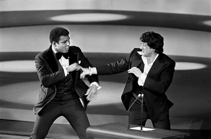   Muhammad Ali és Sylvester Stallone az 1977-es Oscar-gálán