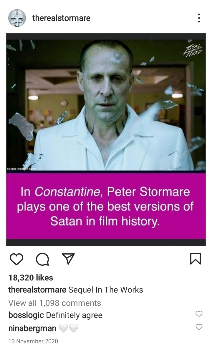   ปีเตอร์ สตอร์แมร์'s instagram posting revealing that the sequel is in the making.