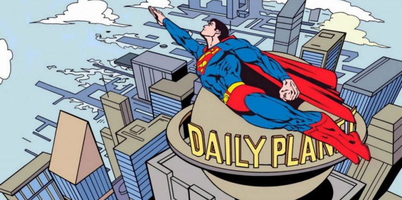   superman vliegt over de dagelijkse planeet