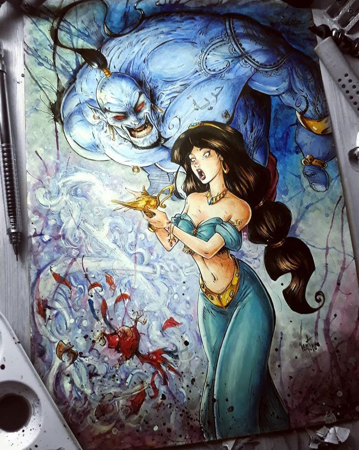 Prenses Yasemin ve Cin | Disney korku, Karanlık disney sanatı ve Disney sanatı