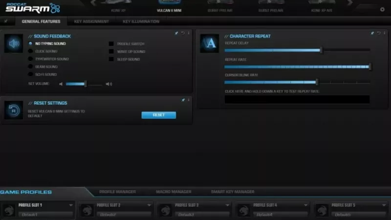   Snímka obrazovky softvéru ROCCAT Swarm