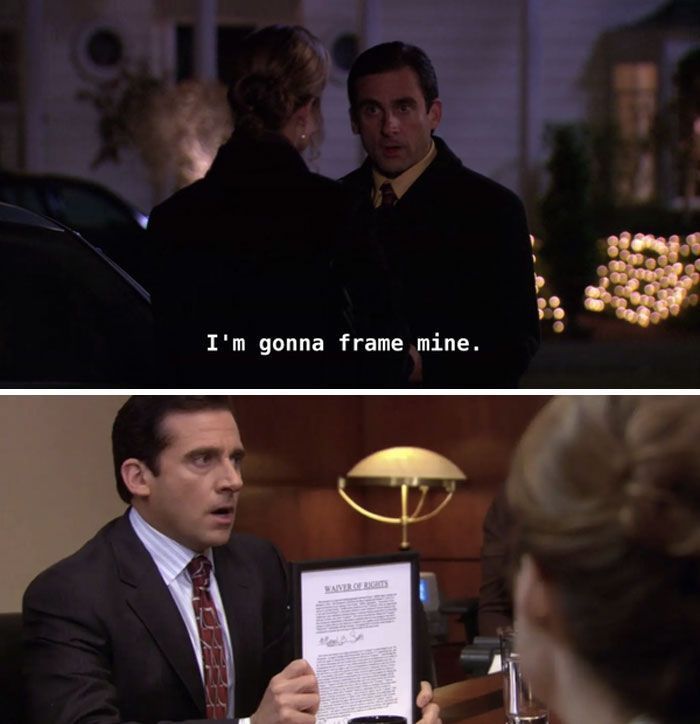 Quando Jan ha fatto firmare a Michael la rinuncia alla relazione, ha commentato i suoi piani per farlo incorniciare. Nella quarta stagione, episodio 12, vediamo che l