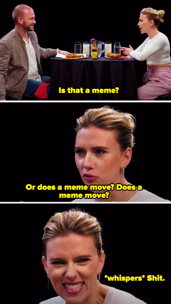   Scarlett je popolnoma pokazala svoje internetno znanje, ko ji je Sean Evans poskušal pokazati najnovejše meme Avengerja na vročih.
