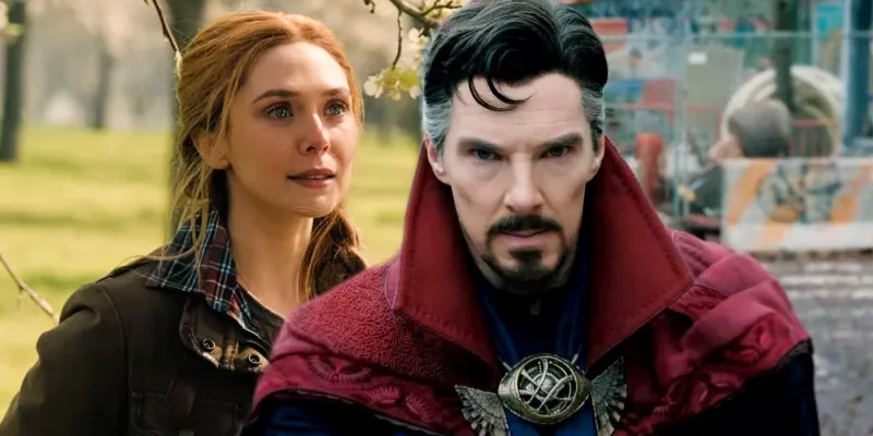  Elizabeth Olsen als Wanda Maximoff Scarlet Witch en Benedict Cumberbatch als Stephen Strange in Doctor Strange Multiverse Madness