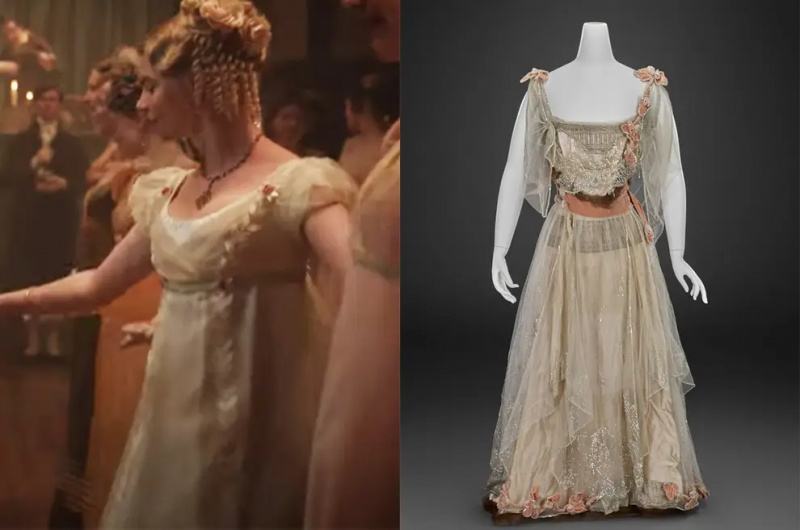   Klänningen från Emma när hon dansade med Mr. Knightley saknade detaljerna i originalklänningen.