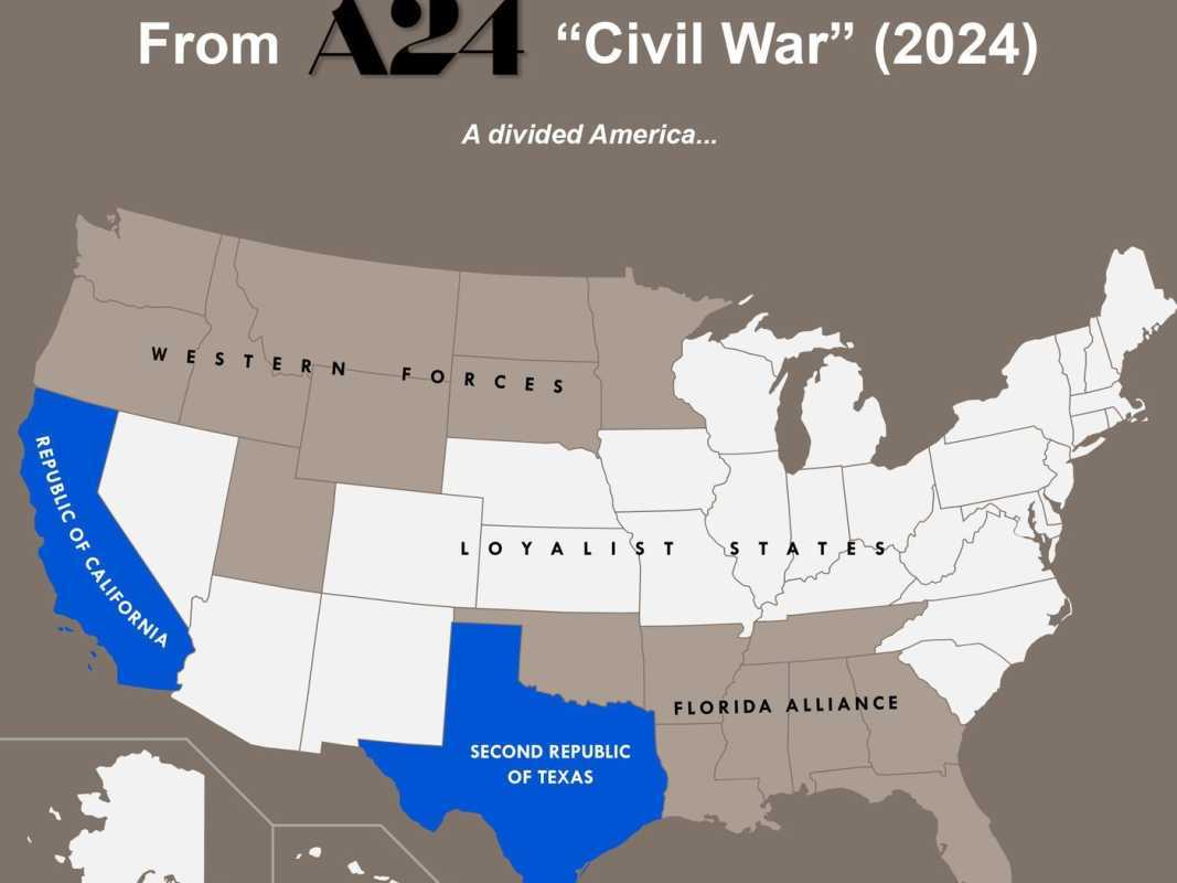 Този филм няма представа как работи Америка: Гражданската война на Кирстен Дънст, тролирана за нереалистична карта на разбитите Съединени щати
