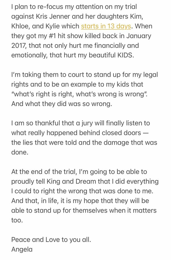   צ'ינה's tweet regarding the trial