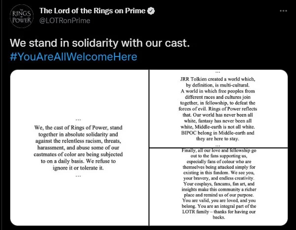   LOTR: The Rings of Power 트위터 계정 슬램 인종차별적 논평
