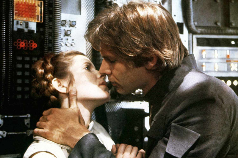   Carrie Fisher y Harrison Ford en el set de Star Wars