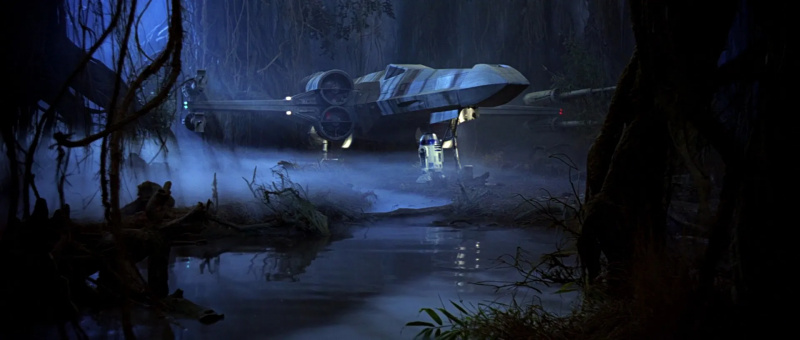   El Ala-X flotando sobre el pantano en El Retorno del Jedi