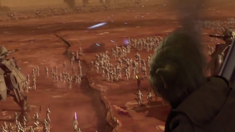   Tähtien sota, Kun Yoda esiintyy Geonosis in Attack of The Clones -elokuvassa