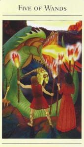 5 von Zauberstäbe Mythisches Tarot